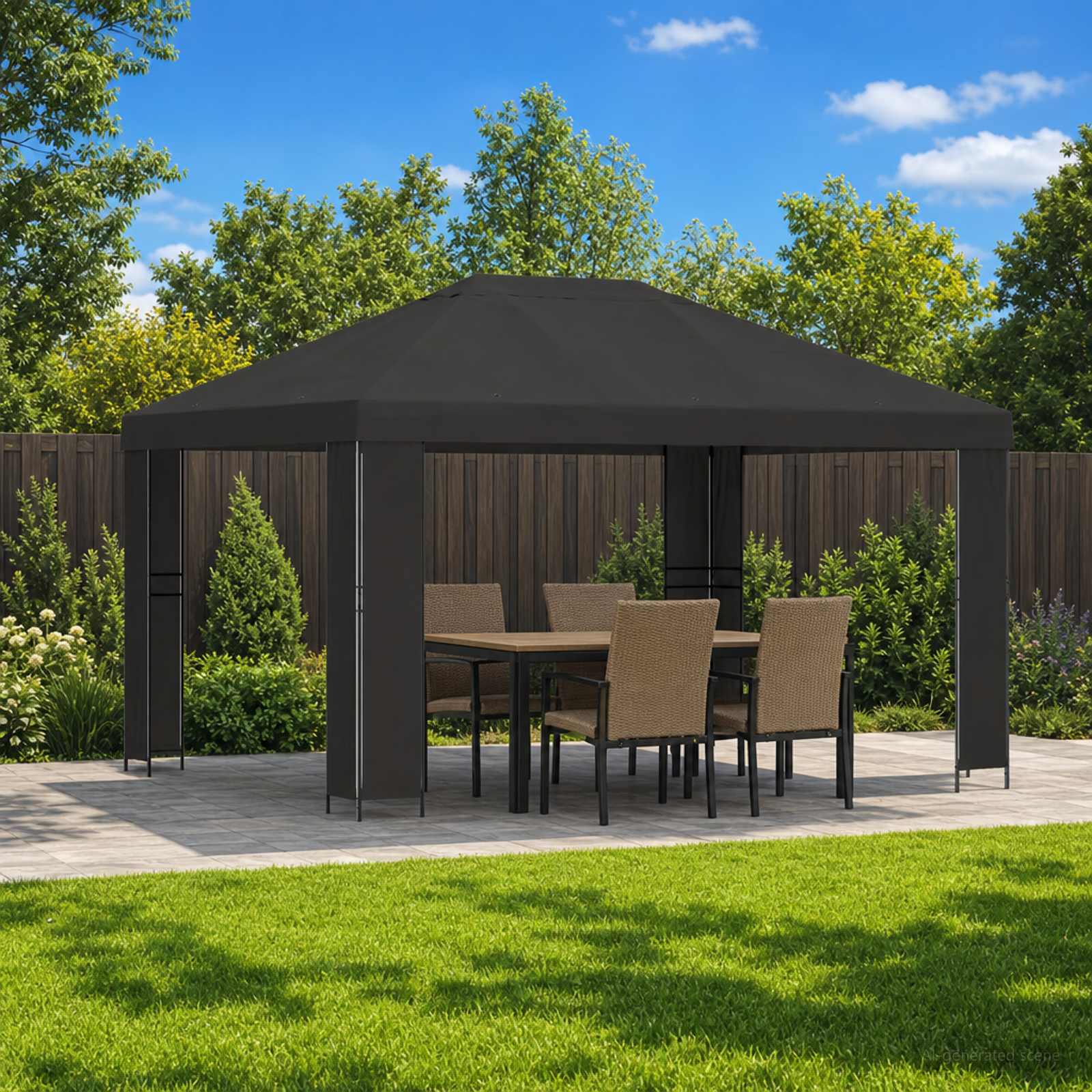 vidaXL Prieel 4 × 3 m Zwart Polyester en staal 190