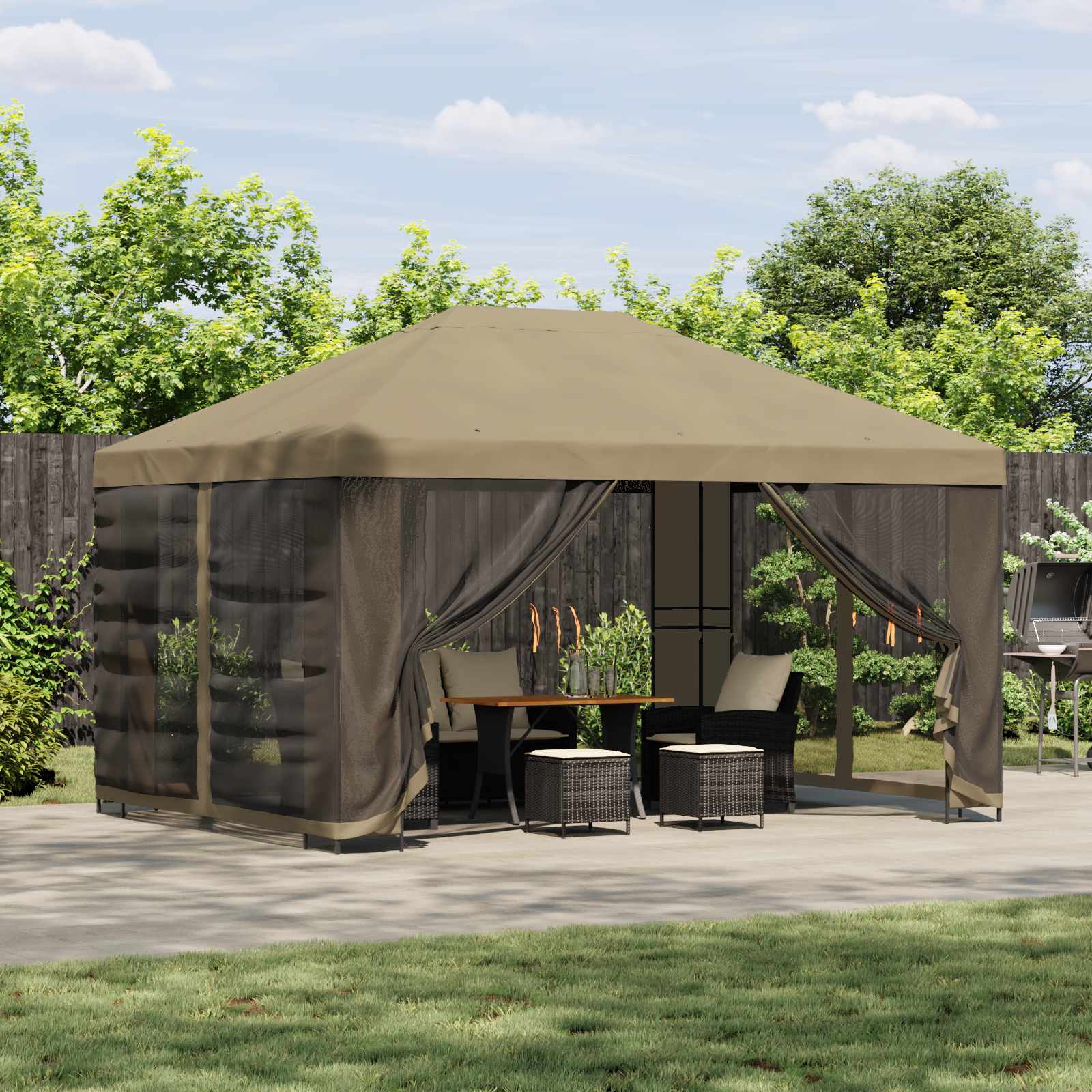 vidaXL Prieel 4 × 3 m Zwart Polyester en staal 190