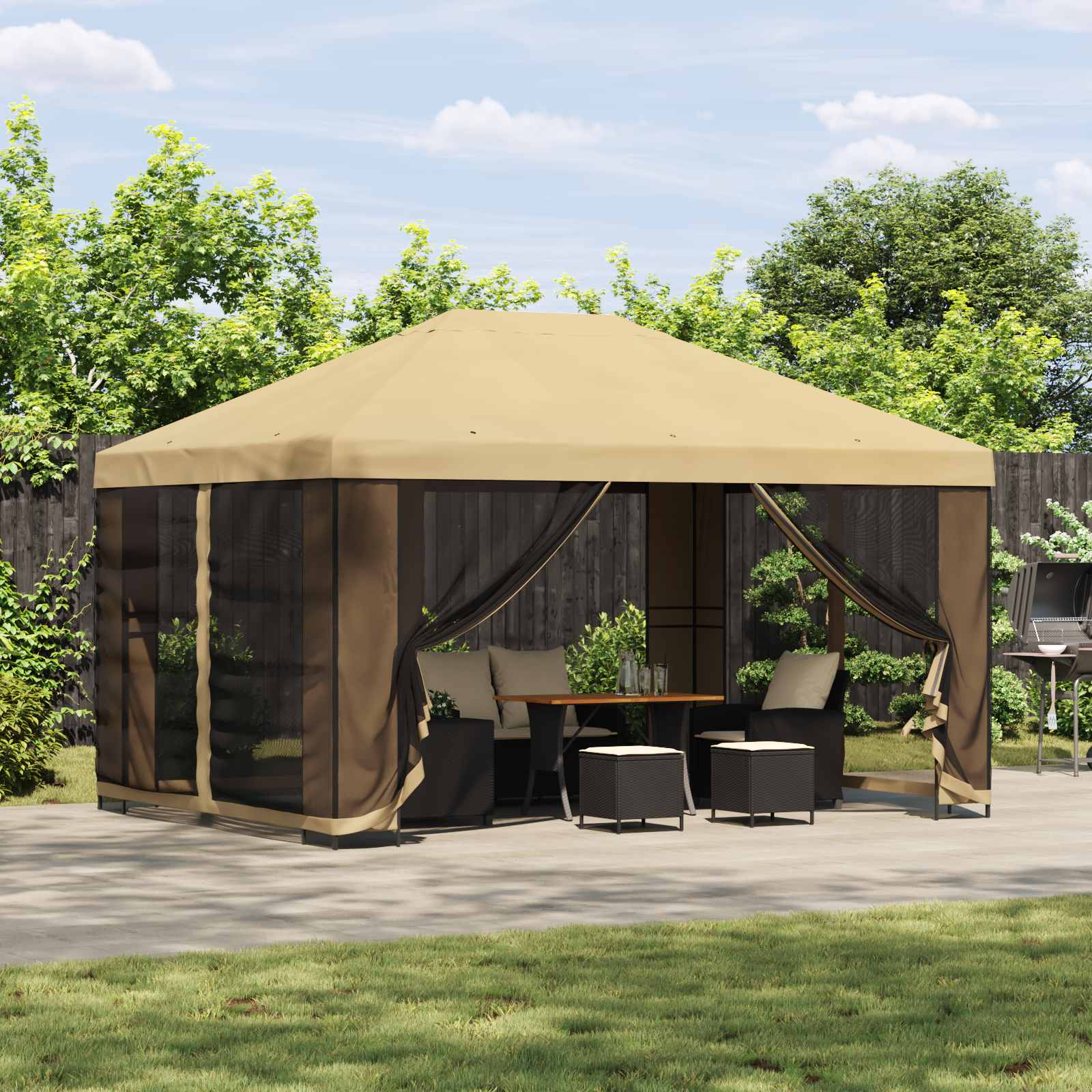 vidaXL Prieel 4 × 3 m Zwart Polyester en staal 190