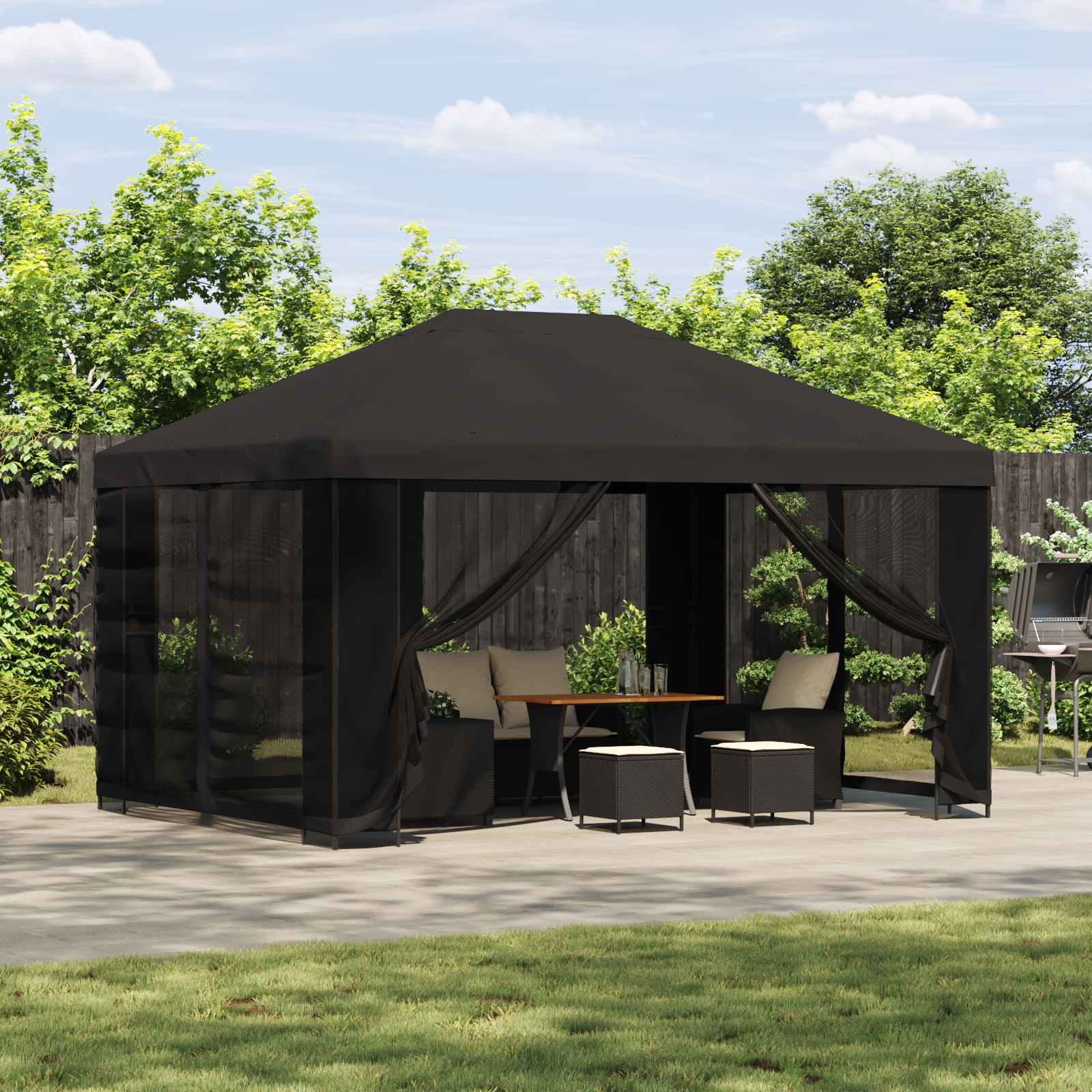 vidaXL Prieel 4 × 3 m Zwart Polyester en staal 190