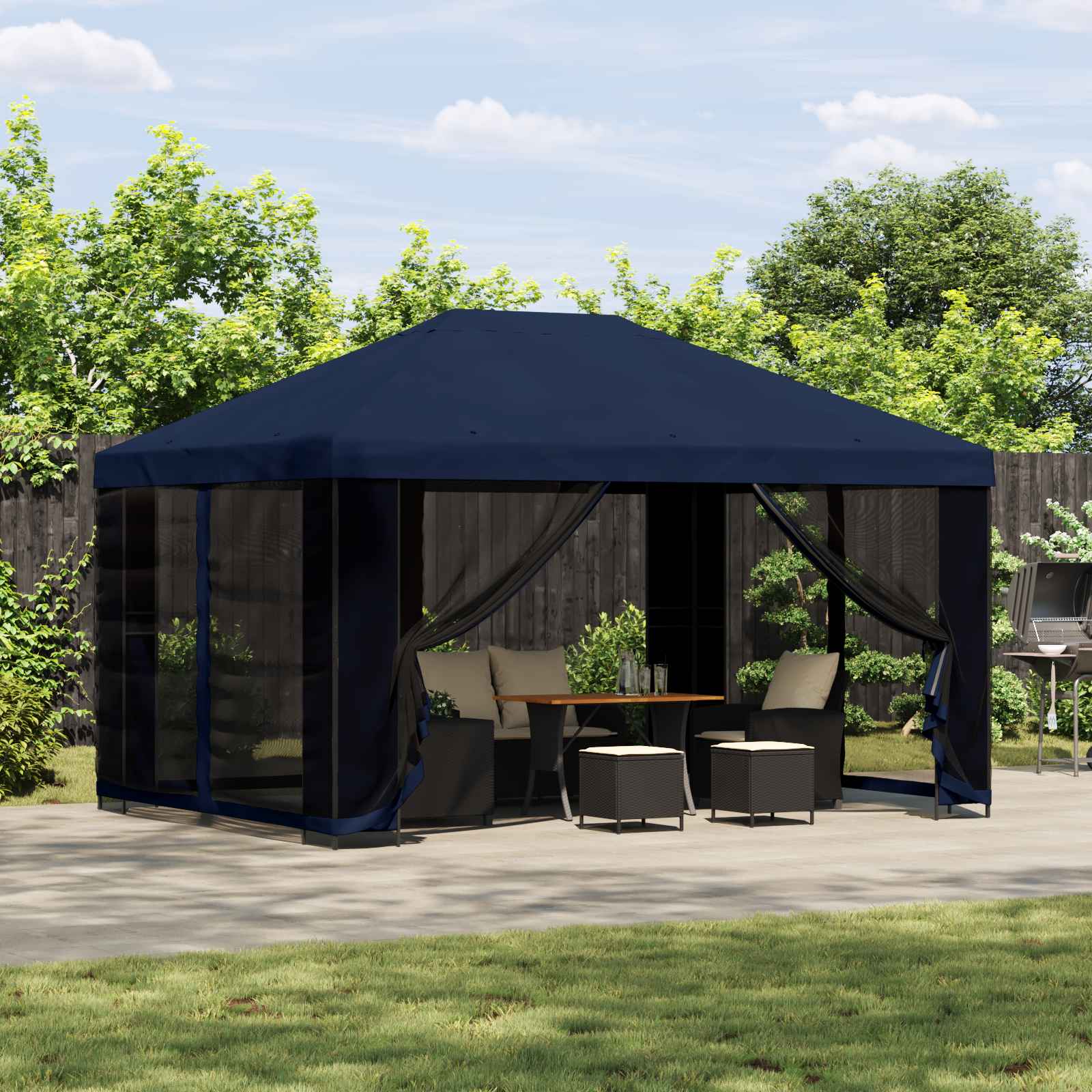 vidaXL Prieel 4 × 3 m Zwart Polyester en staal 190