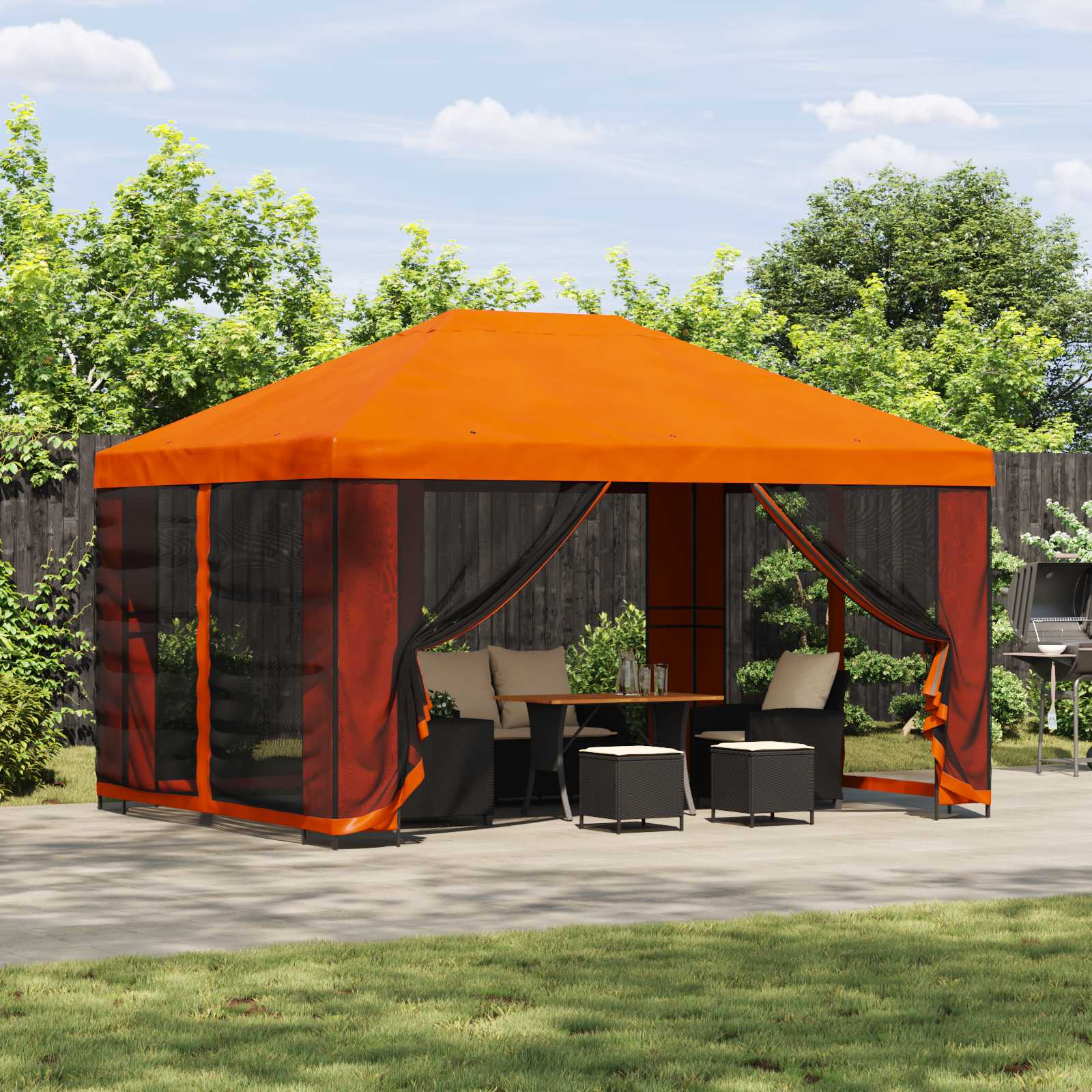 vidaXL Prieel 4 × 3 m Zwart Polyester en staal 190
