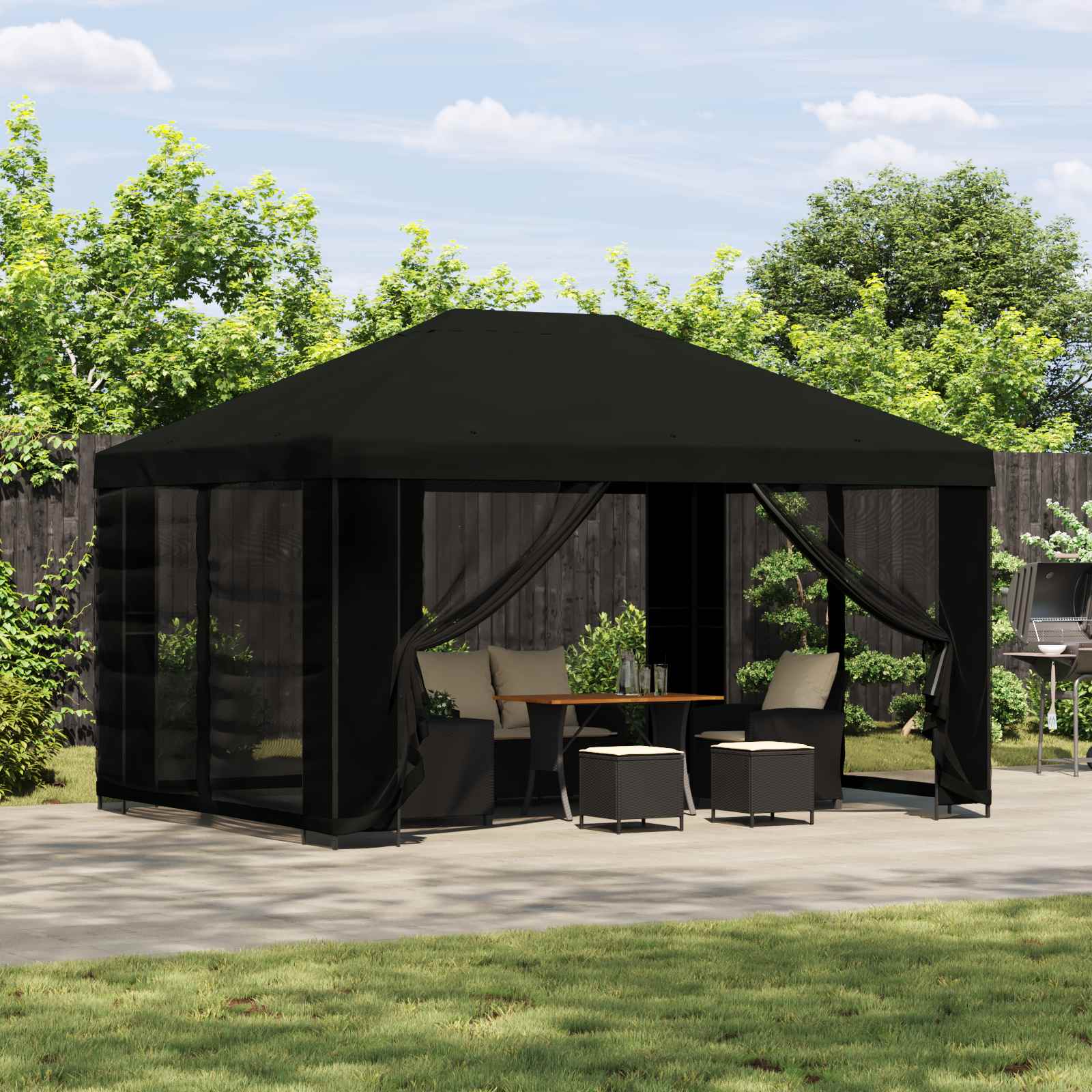 vidaXL Prieel 4 × 3 m Zwart Polyester en staal 190