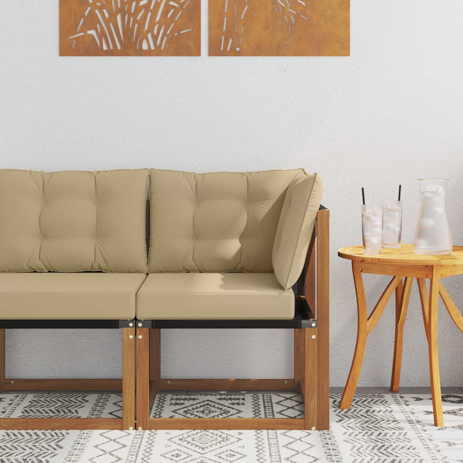 vidaXL Buiten Voetenbank Massief acaciahout en textilene stof Naturel