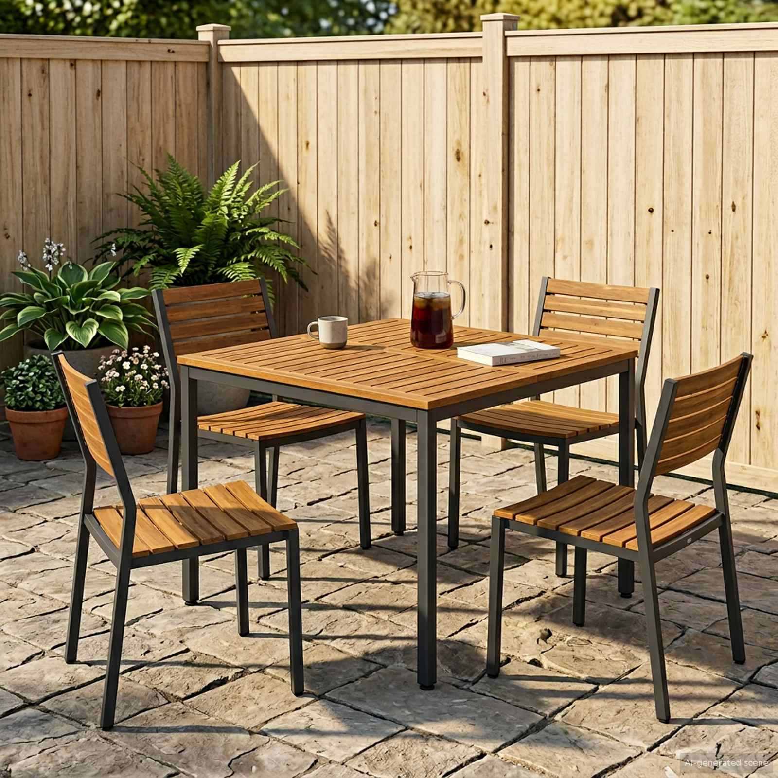 vidaXL Tuindiner tafel Naturel en Zwart 110 x 108,5 x 75 cm