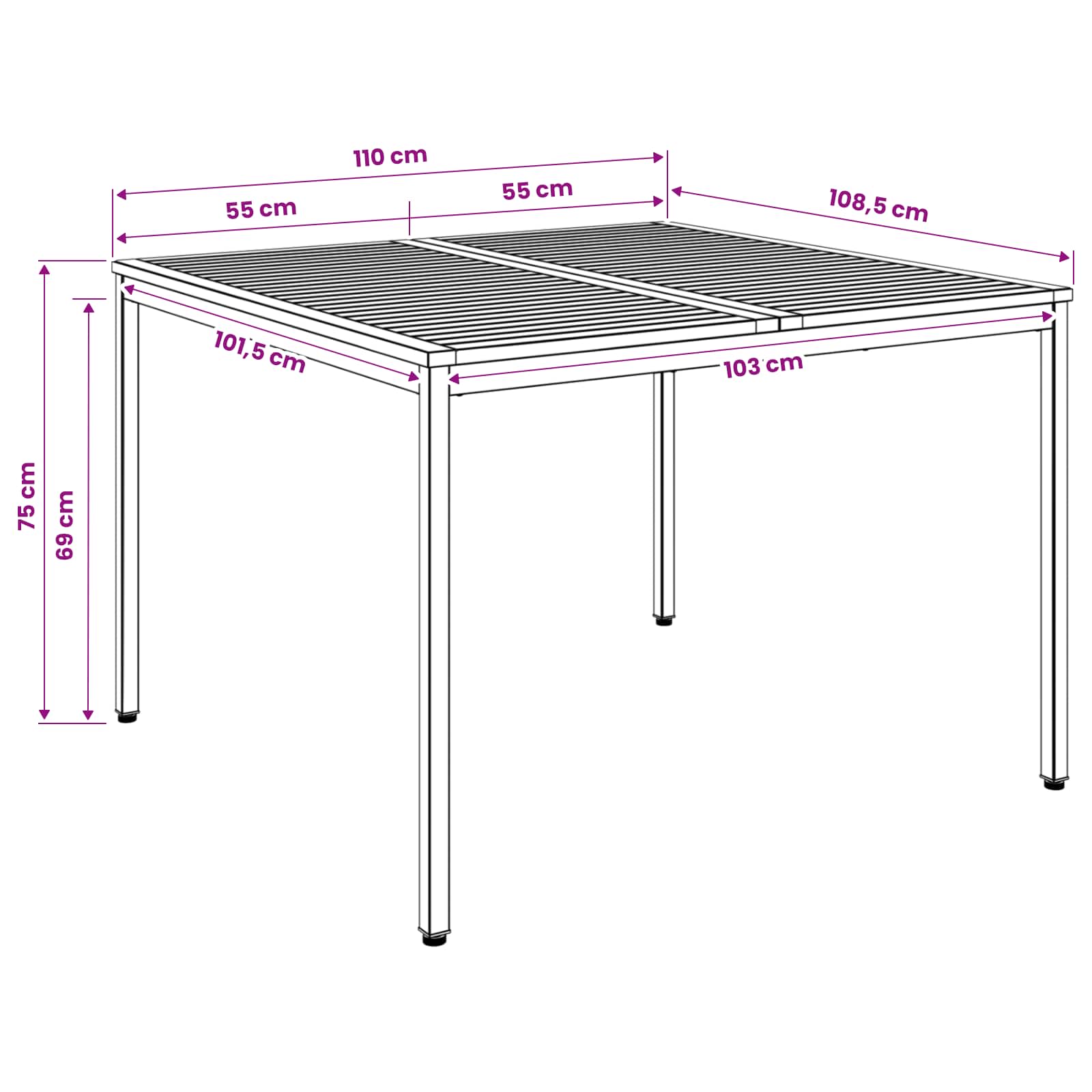 vidaXL Tuindiner tafel Naturel en Zwart 110 x 108,5 x 75 cm