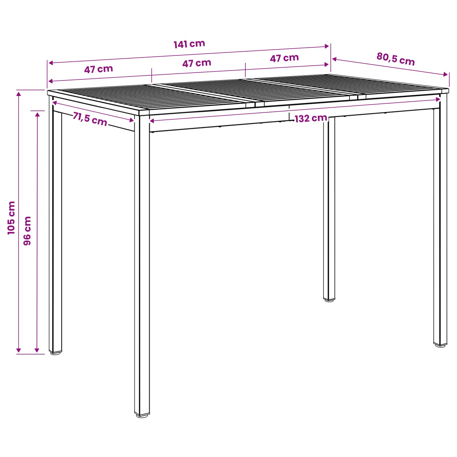 vidaXL Tuinbar Tafel Natuurlijk en Wit 141 x 80,5 x 105 cm
