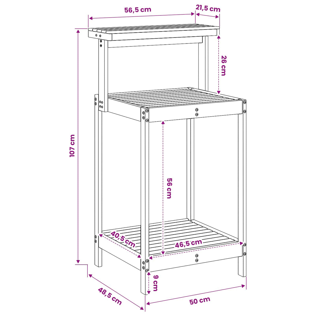 vidaXL Buiten pottingbank 56,5 x 48,5 x 107 cm Massief Acaciahout