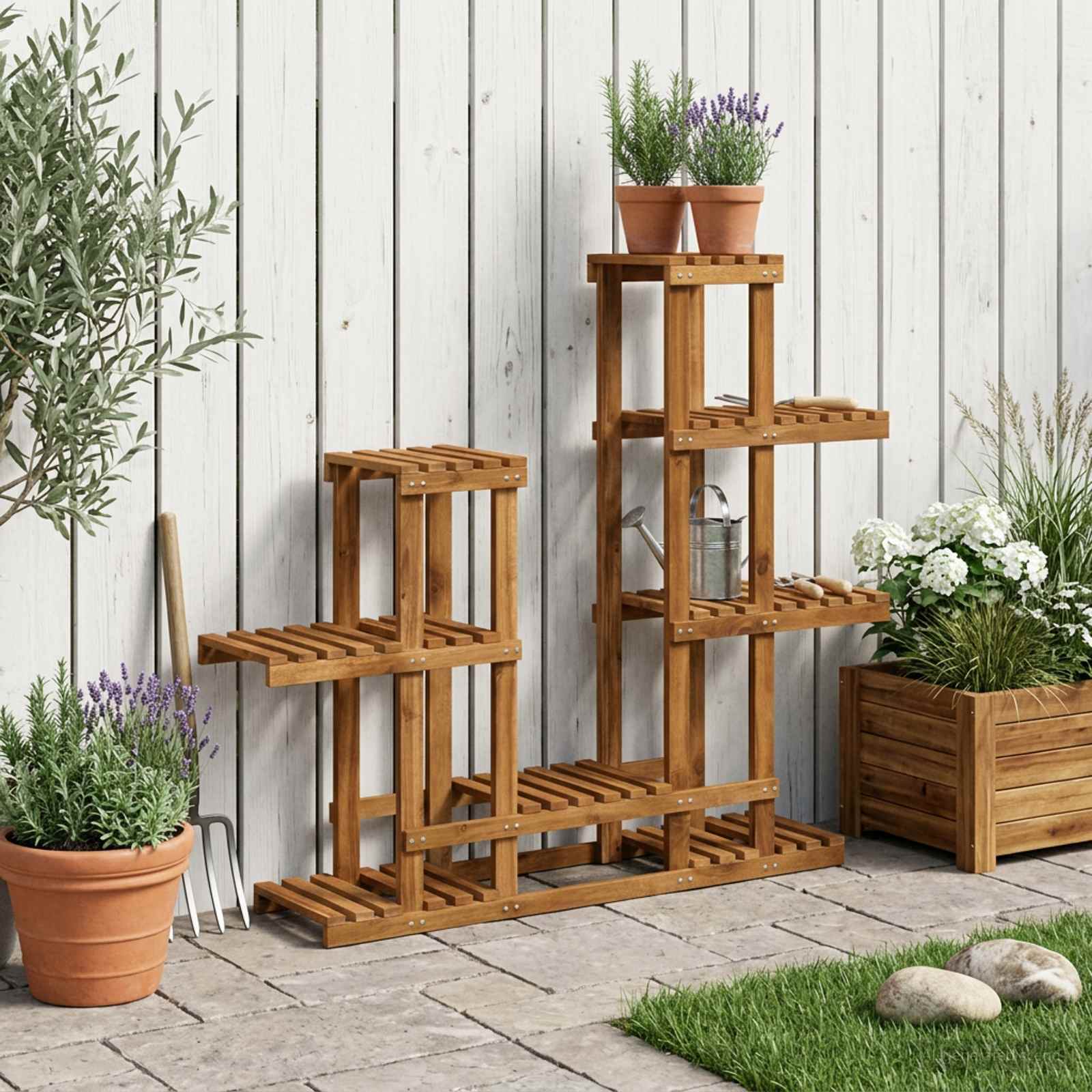 vidaXL Plantenstandaard Naturel 93,5 x 25 x 91,5 cm Massief Acaciahout