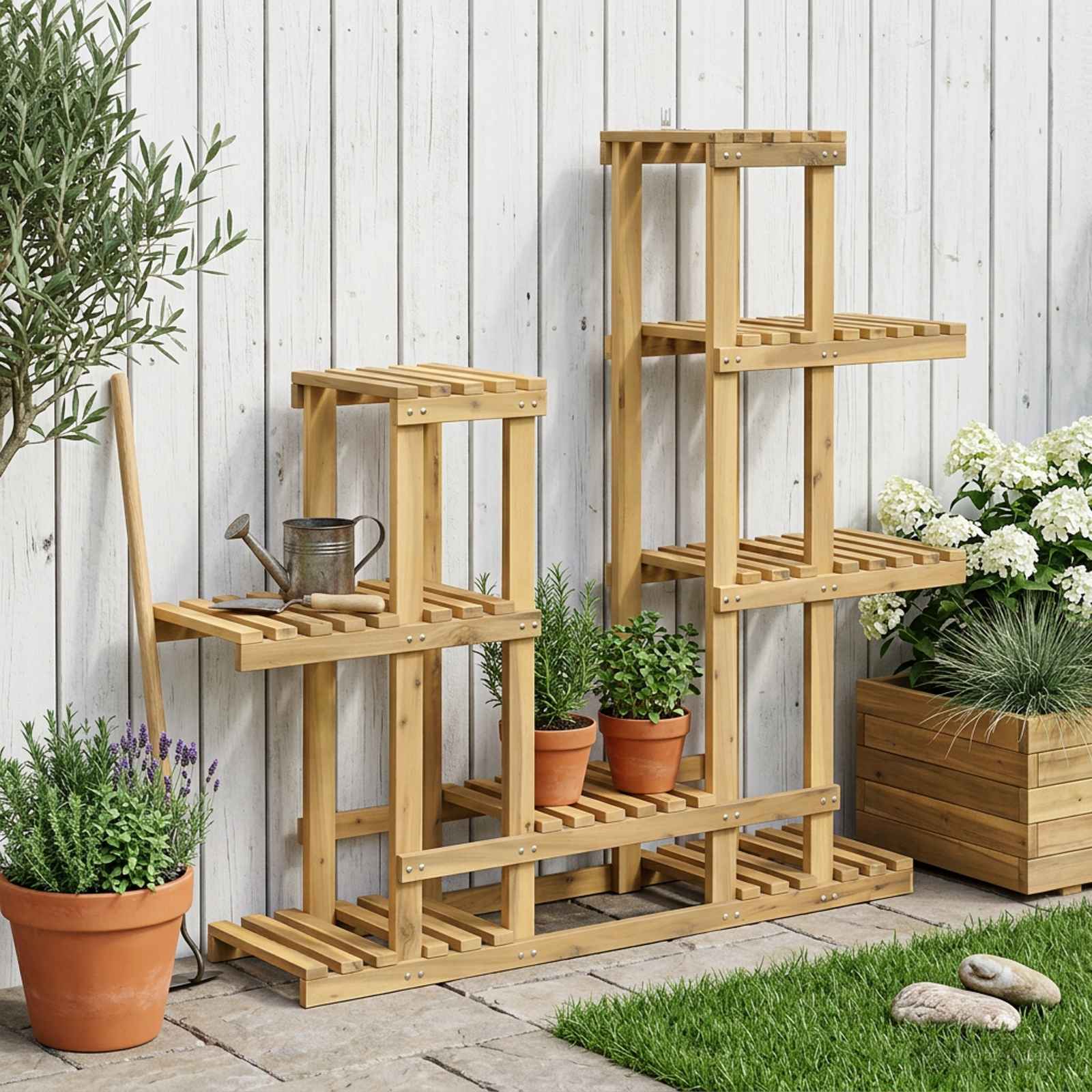 vidaXL Plantenstandaard Naturel 93,5 x 25 x 91,5 cm Massief Acaciahout