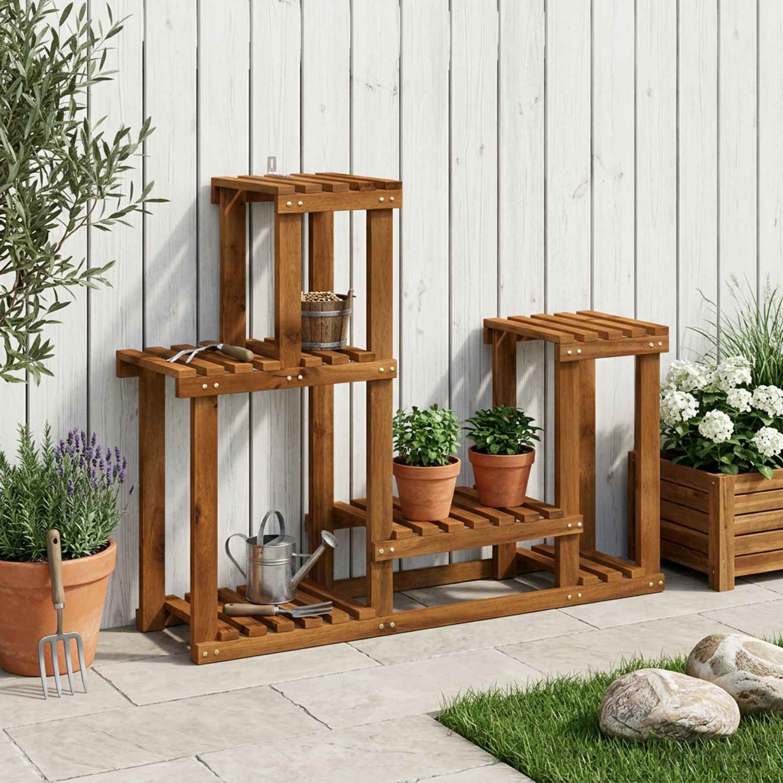 vidaXL Plantenstandaard Naturel 93,5 x 25 x 91,5 cm Massief Acaciahout