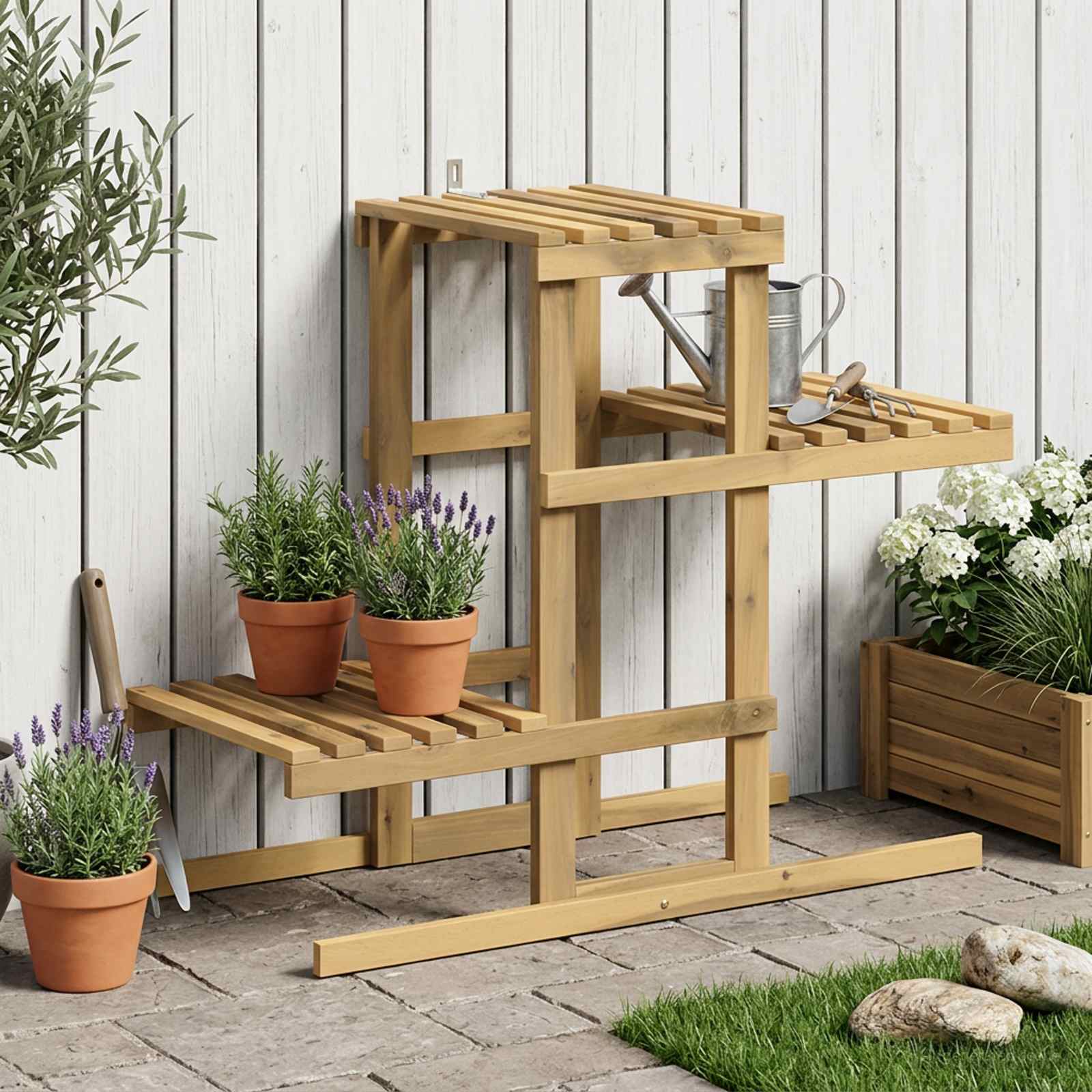 vidaXL Plantenstandaard Naturel 93,5 x 25 x 91,5 cm Massief Acaciahout