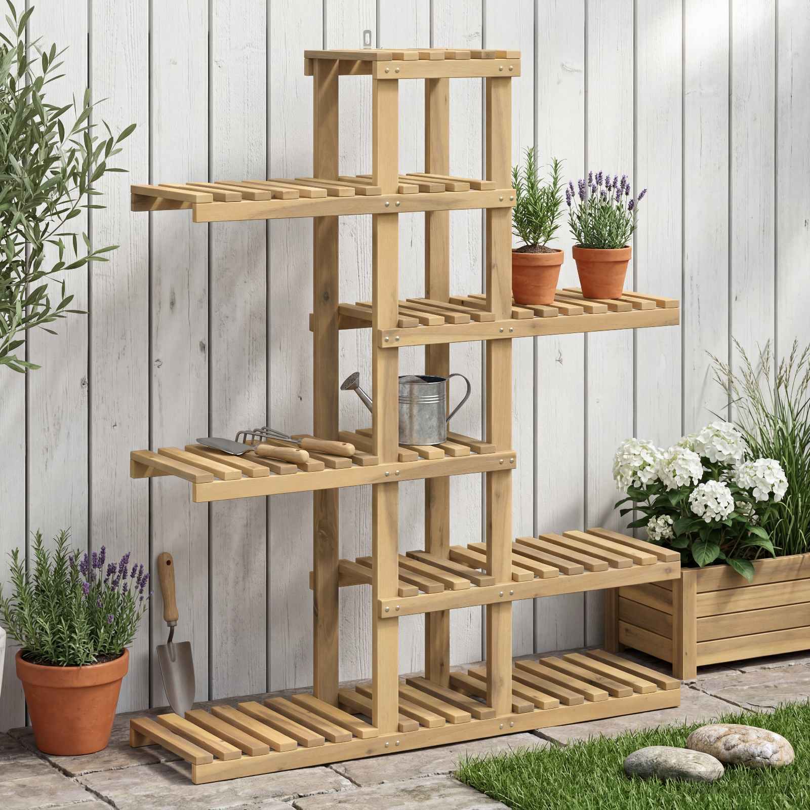 vidaXL Plantenstandaard Naturel 93,5 x 25 x 91,5 cm Massief Acaciahout