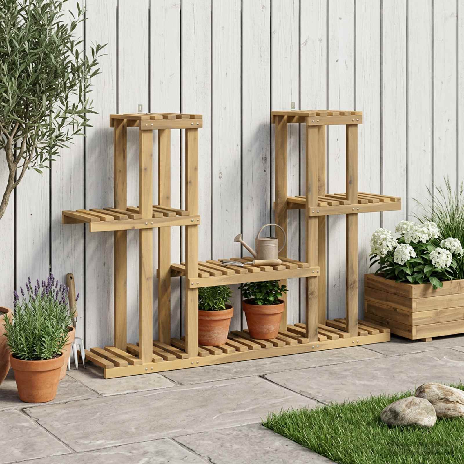 vidaXL Plantenstandaard Naturel 93,5 x 25 x 91,5 cm Massief Acaciahout