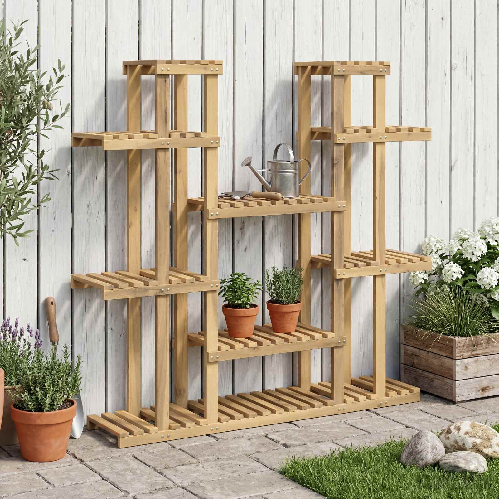 vidaXL Plantenstandaard Naturel 93,5 x 25 x 91,5 cm Massief Acaciahout