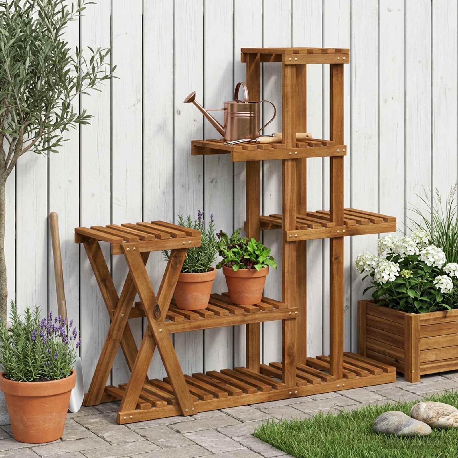 vidaXL Plantenstandaard Naturel 93,5 x 25 x 91,5 cm Massief Acaciahout