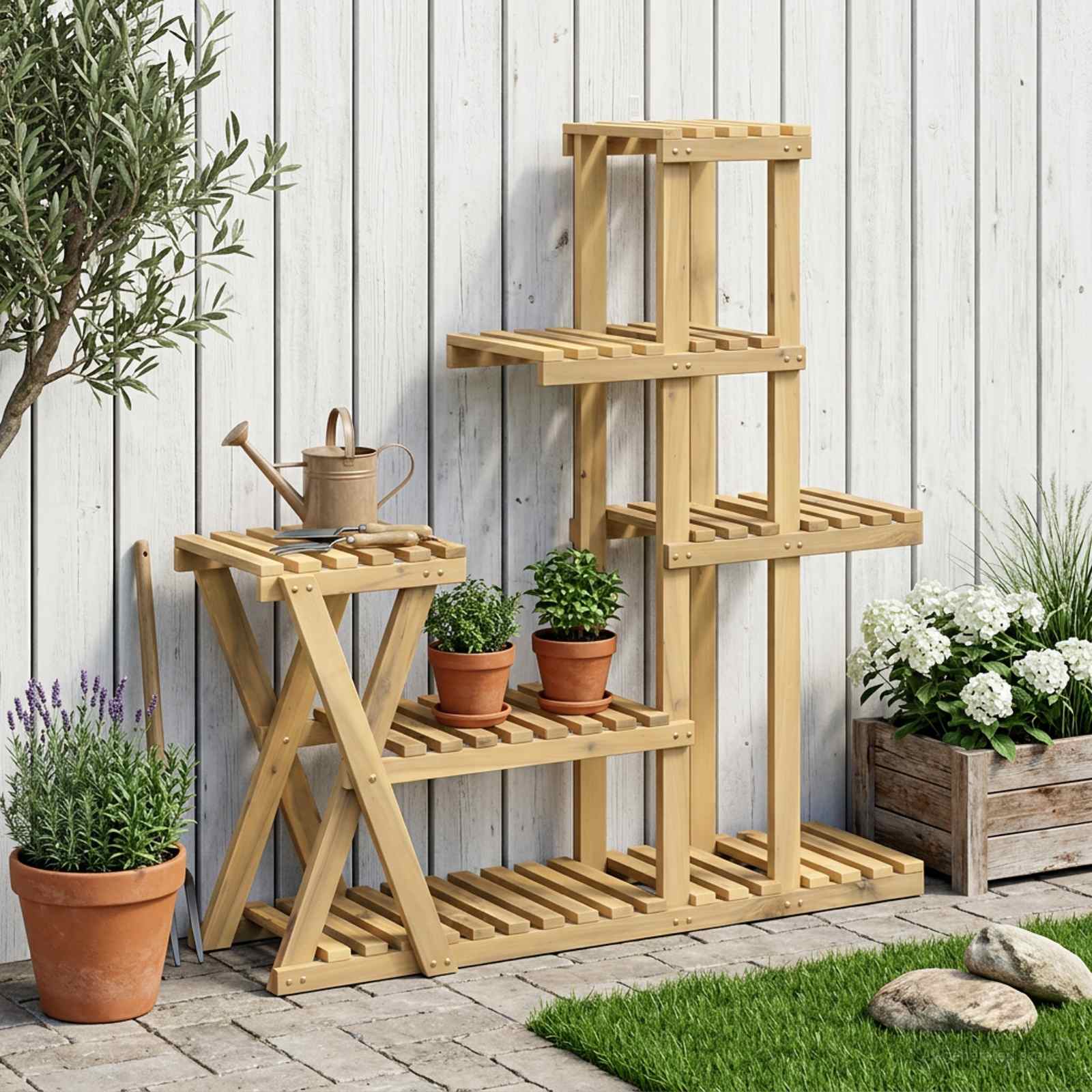 vidaXL Plantenstandaard Naturel 93,5 x 25 x 91,5 cm Massief Acaciahout