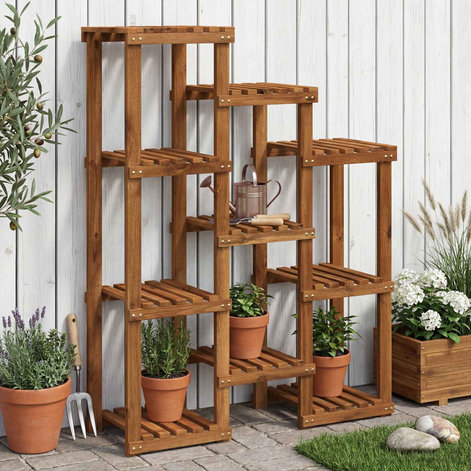 vidaXL Plantenstandaard Naturel 93,5 x 25 x 91,5 cm Massief Acaciahout