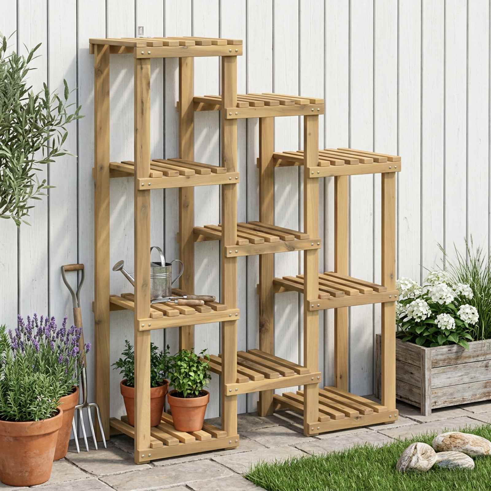 vidaXL Plantenstandaard Naturel 93,5 x 25 x 91,5 cm Massief Acaciahout