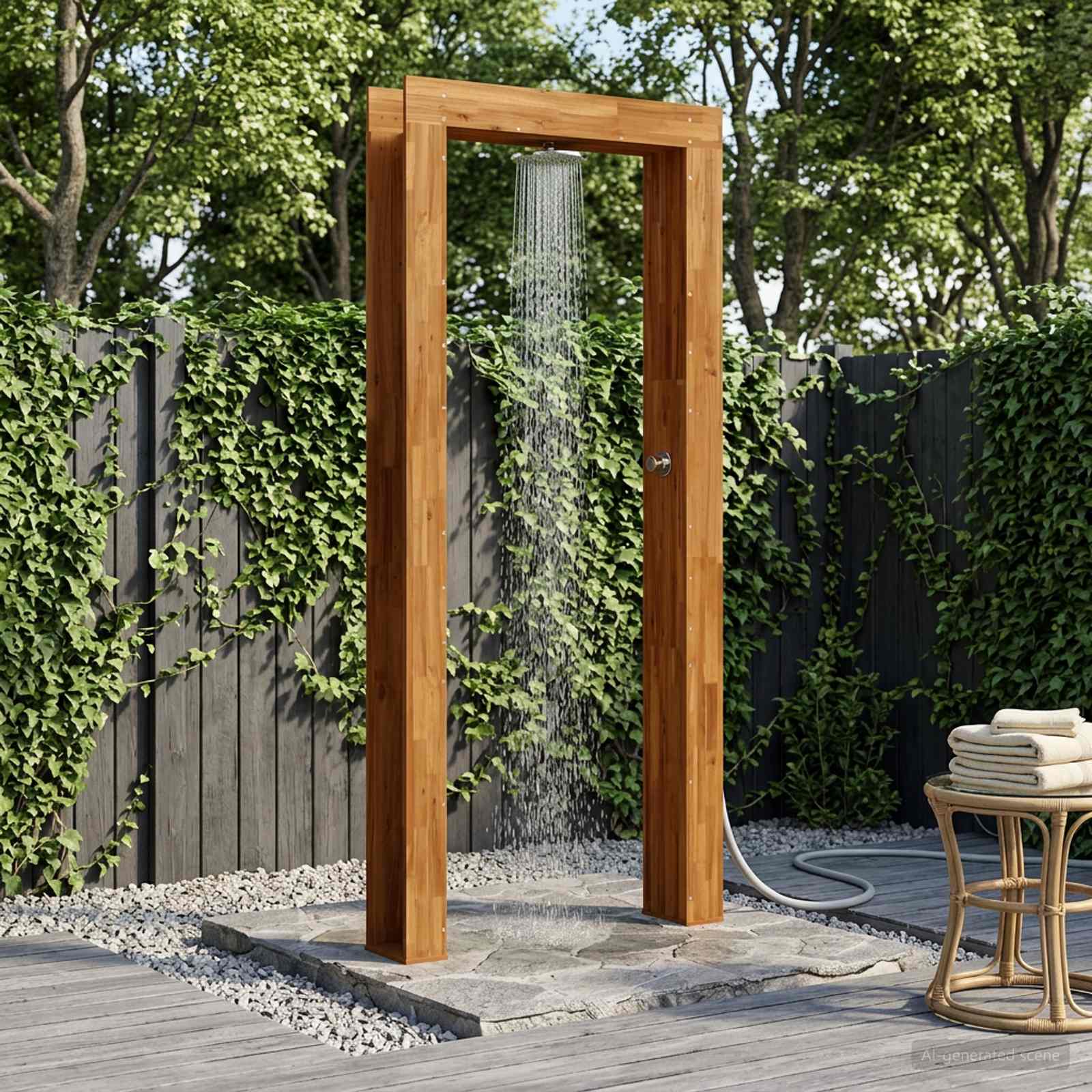 vidaXL Buitendouche 226 cm Massief acaciahout en roestvrij staal