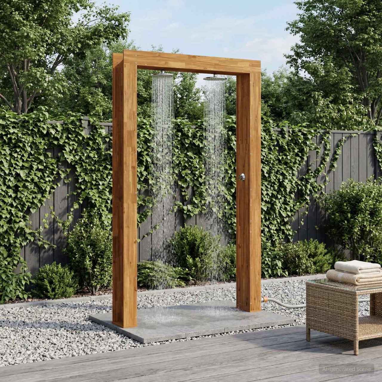 vidaXL Buitendouche 226 cm Massief acaciahout en roestvrij staal