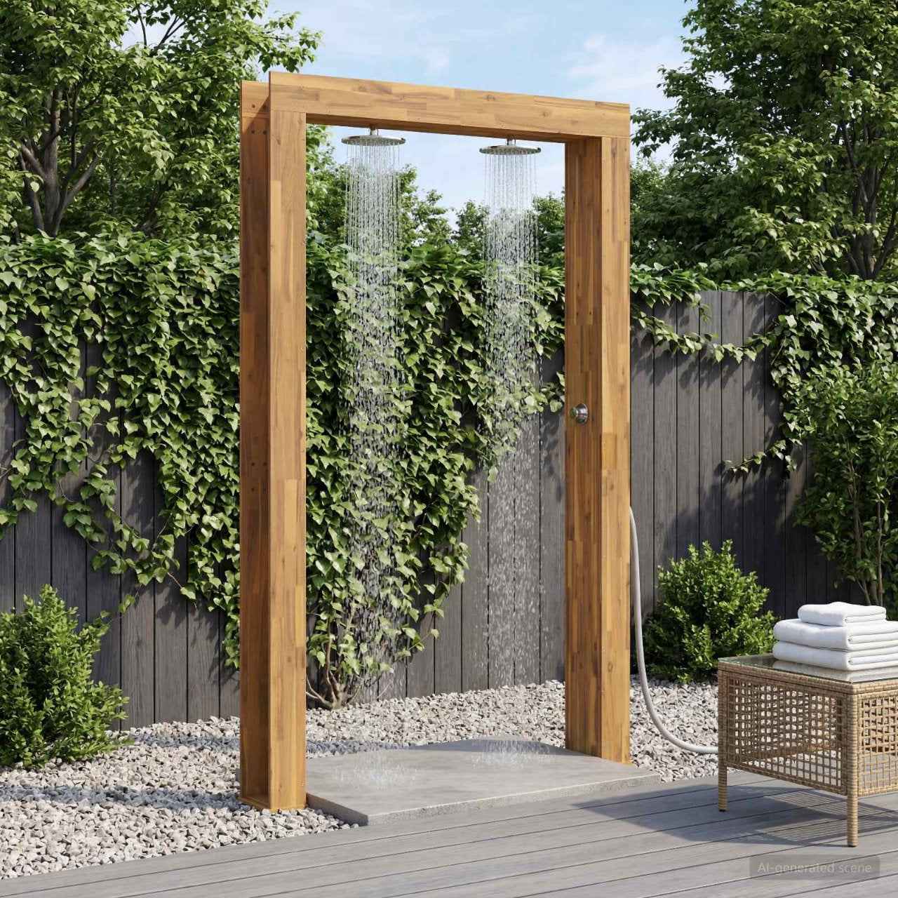 vidaXL Buitendouche 226 cm Massief acaciahout en roestvrij staal