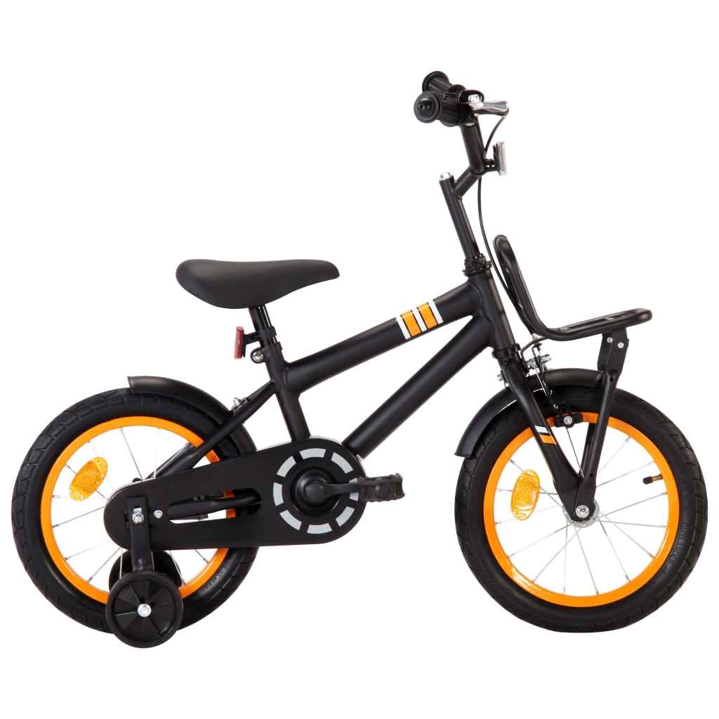 vidaXL Kinderfiets met voordrager 14 inch zwart en oranje