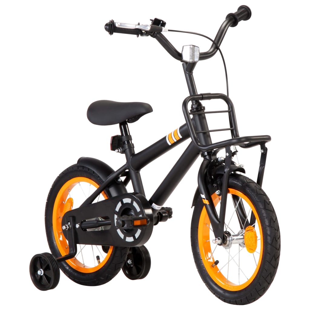 vidaXL Kinderfiets met voordrager 14 inch zwart en oranje