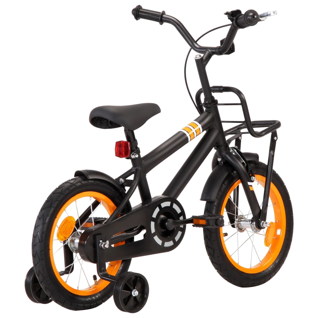 vidaXL Kinderfiets met voordrager 14 inch zwart en oranje