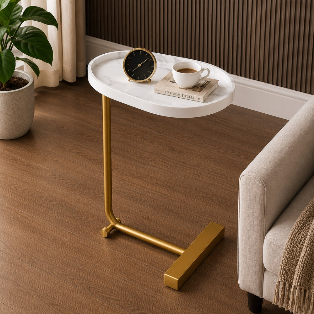 Aashly C-Vorm Bijzettafel voor Bank en Bed – Moderne Houten Sofa Tafel 63×45×30 cm