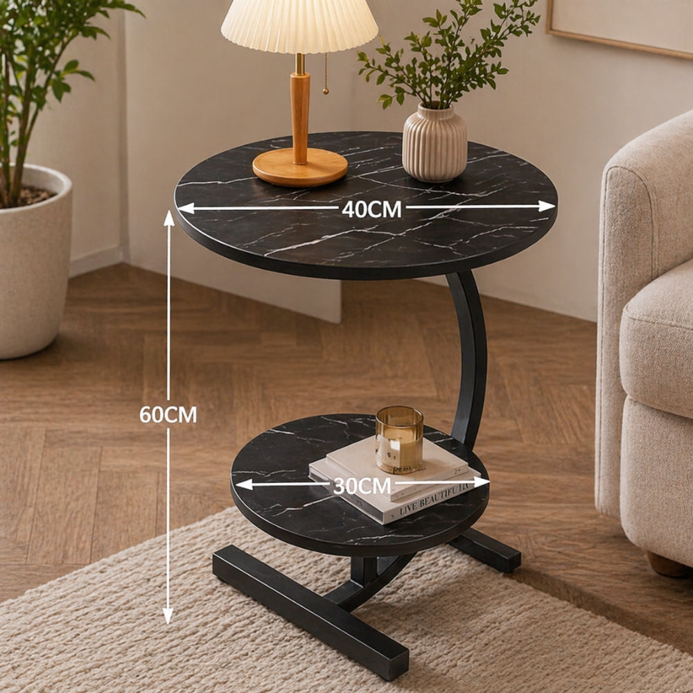 Aashly Nordic Moderne Bijzettafel – Luxe Dubbele Ronde Salontafel voor Woonkamer & Slaapkamer