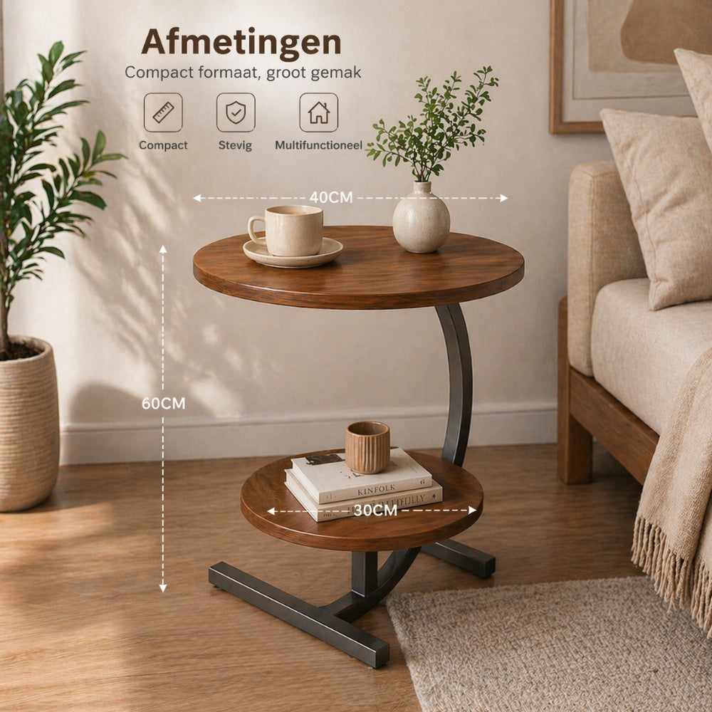 Aashly Nordic Moderne Bijzettafel – Luxe Dubbele Ronde Salontafel voor Woonkamer & Slaapkamer
