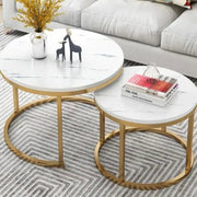 Aashly Set of 2 Nesting Tables – Modern Luxury Coffee Tables with Metal Frame | Space-Saving Design