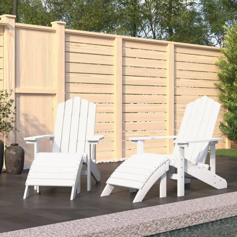 Adirondack Tuinstoel met voetenbank en tafel voor tuin en terras - Wit / 1 / 2x Fauteuil + 2x voetensteun - Tuinstoelen