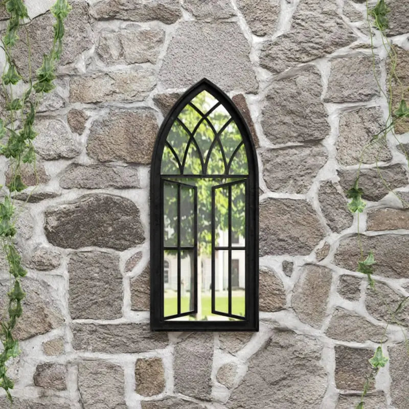 Antieke Buiten Spiegel van Roestig Ijzer - Zwart / 70 x 30 cm / 1 - Spiegels
