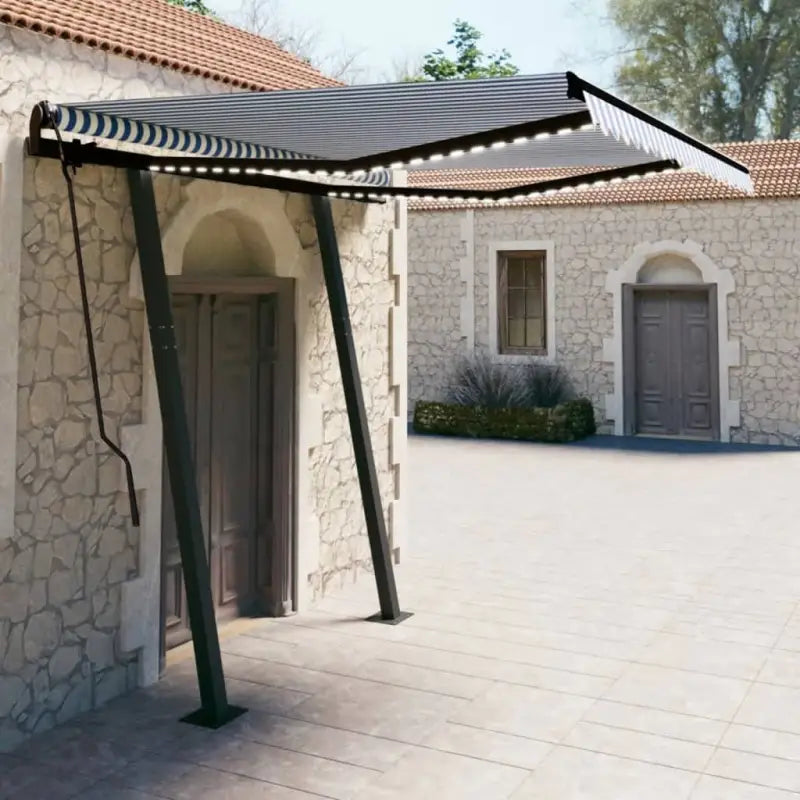Automatische luifel met gepoedercoat aluminium voor terras beschutting - Blauw en wit / 3.5 x 2.5 m / 1 - Zonwering