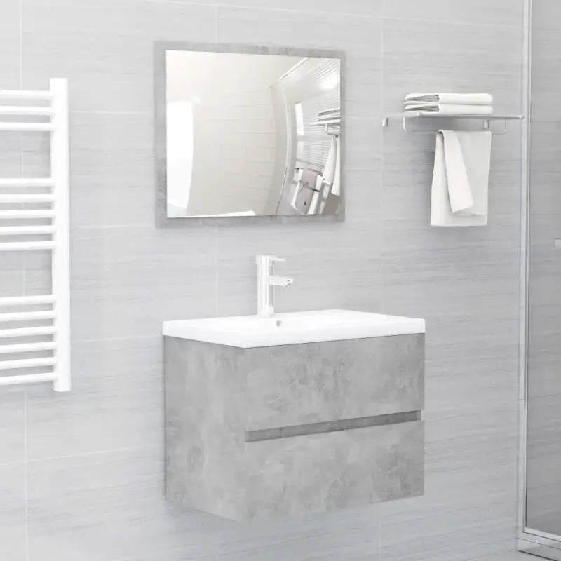 Badekamermeubelset met bewerkt hout en perfecte pasvorm - Betongrijs / 60 x 38.5 x 45 cm / met kraan