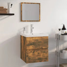Badekamermeubelset met bewerkt hout en perfecte pasvorm - Gerookt eiken / 41 x 38.5 x 45 cm / met kraan