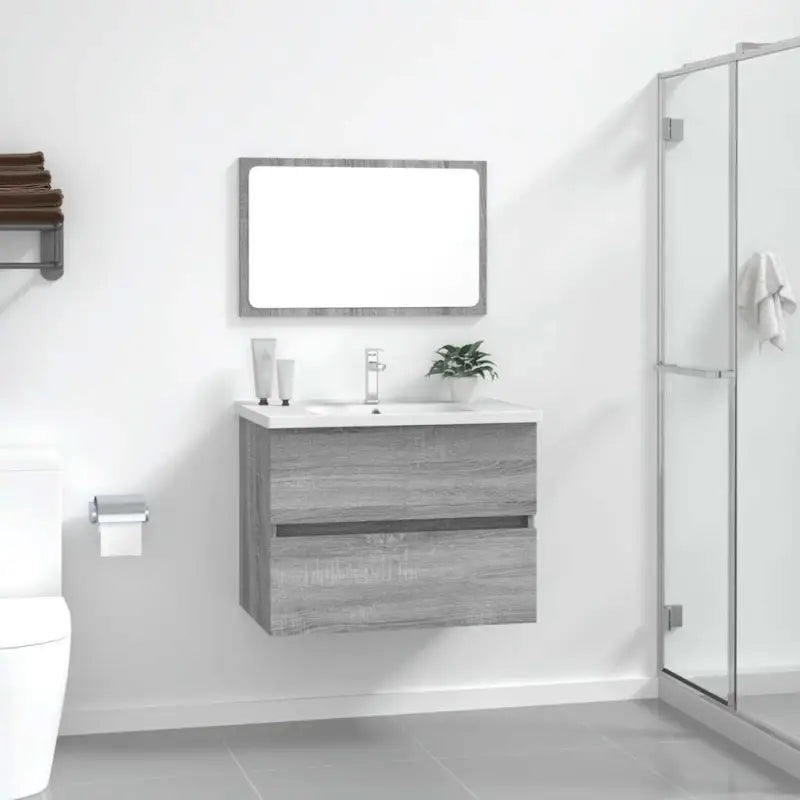 Badekamermeubelset met bewerkt hout voor een prachtige uitstraling - Grijs sonoma - Badkamermeubelsets