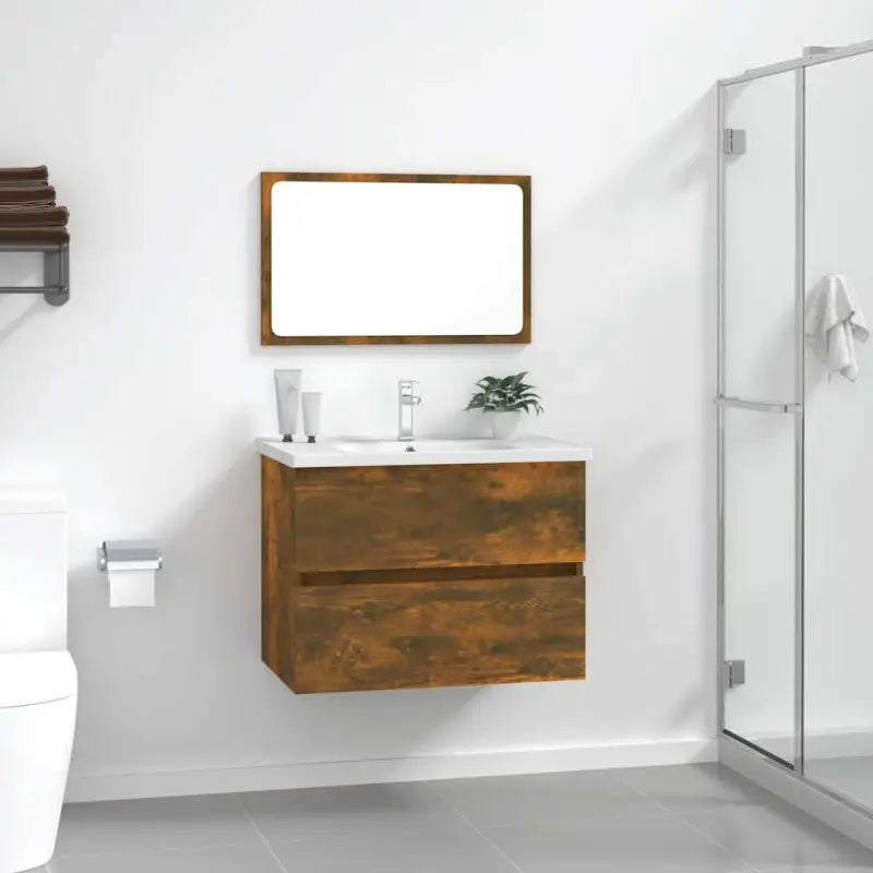 Badekamermeubelset met bewerkt hout voor een prachtige uitstraling - Gerookt eiken - Badkamermeubelsets