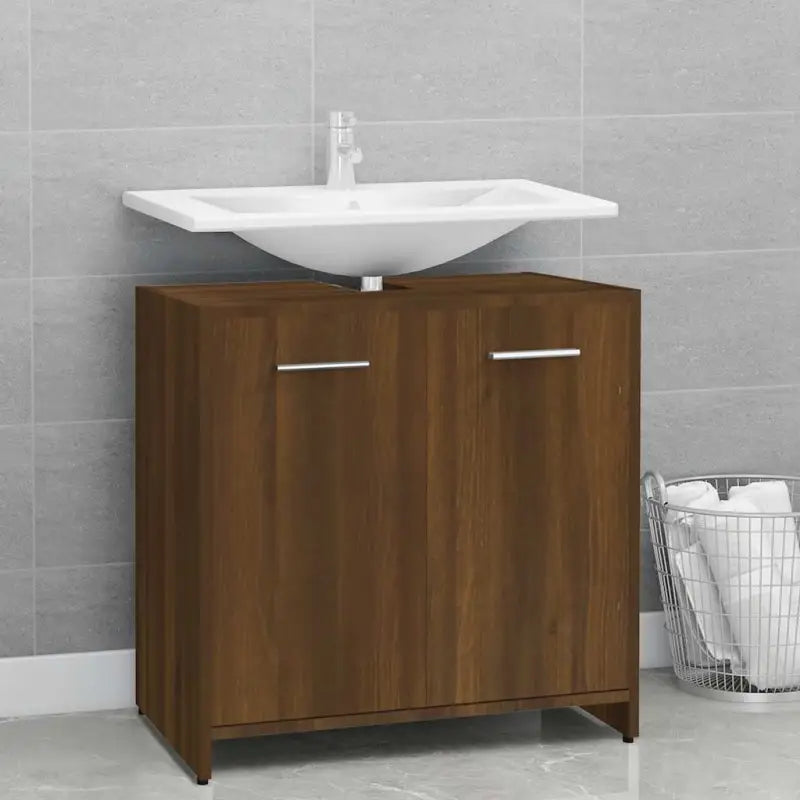 Badekamermeubelset met stevige bewerkt hout voor extra opbergruimte - bruin eikenkleur - Badkamermeubelsets