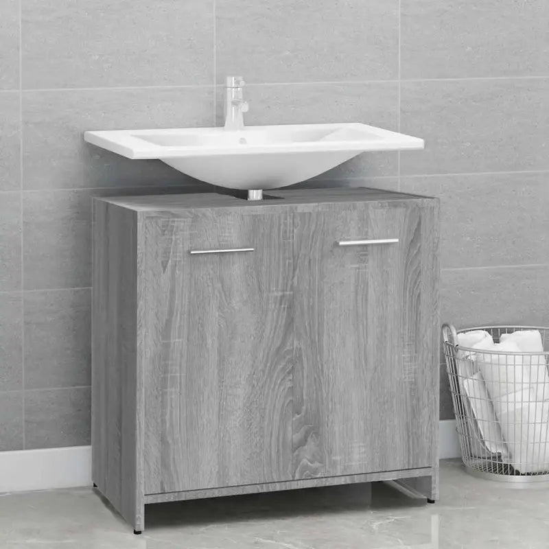 Badekamermeubelset met stevige bewerkt hout voor extra opbergruimte - Grijs sonoma - Badkamermeubelsets