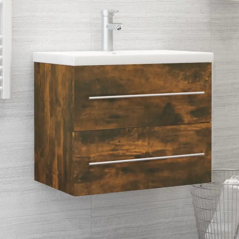Badezimmermeubelset met stevige bewerkt hout gootsteenkast - Gerookt eiken / 60 x 38.5 x 48 cm - Badkamermeubelsets