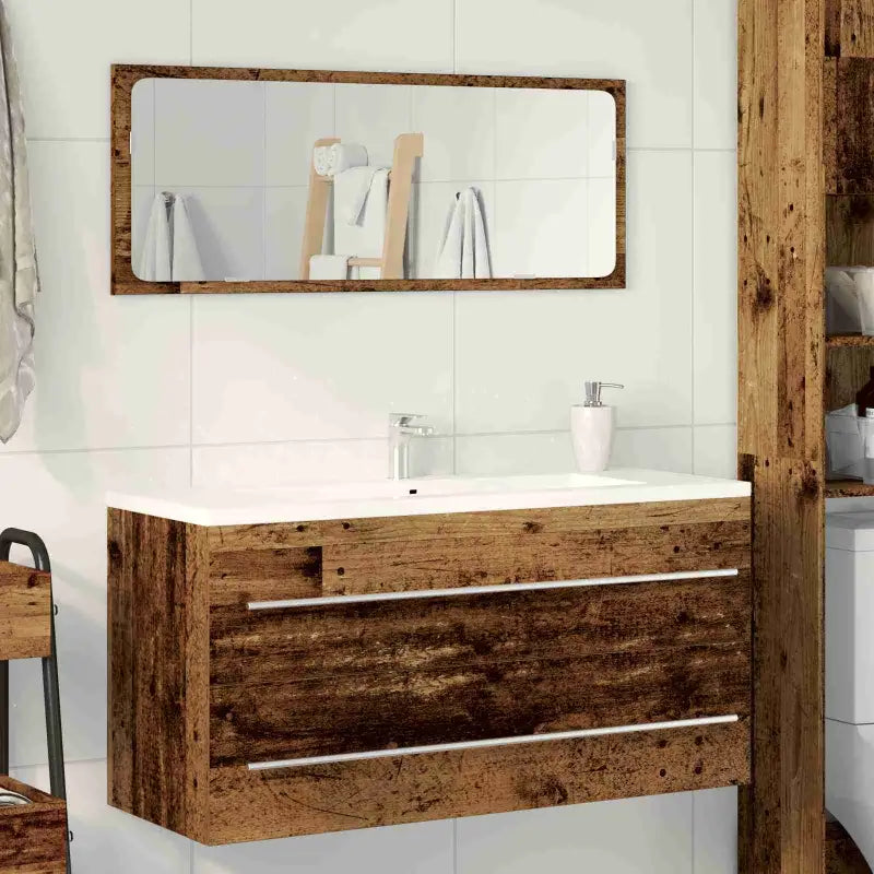 Badezimmermeubelset met stevige bewerkt hout gootsteenkast - Oud hout / 100 x 38.5 x 48 cm - Badkamermeubelsets