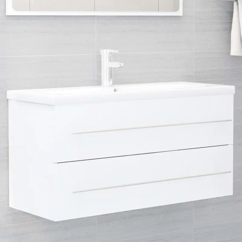 Badezimmermeubelset met stevige bewerkt hout gootsteenkast - Wit / 100 x 38.5 x 48 cm - Badkamermeubelsets