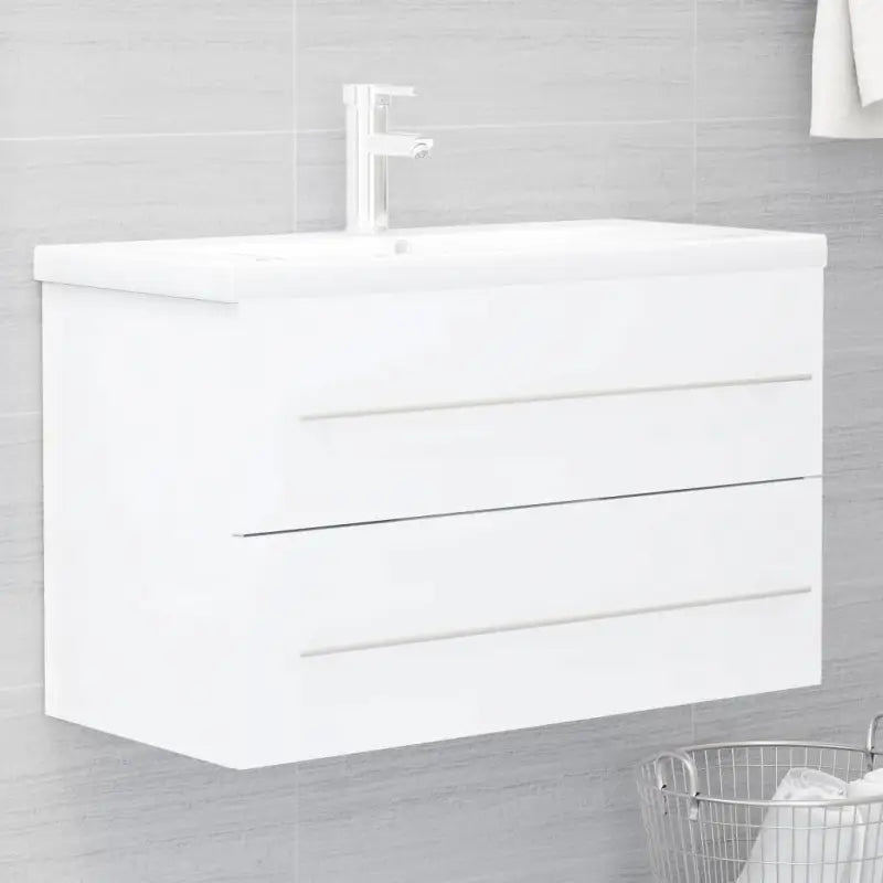 Badezimmermeubelset met stevige bewerkt hout gootsteenkast - Wit / 80 x 38.5 x 48 cm - Badkamermeubelsets
