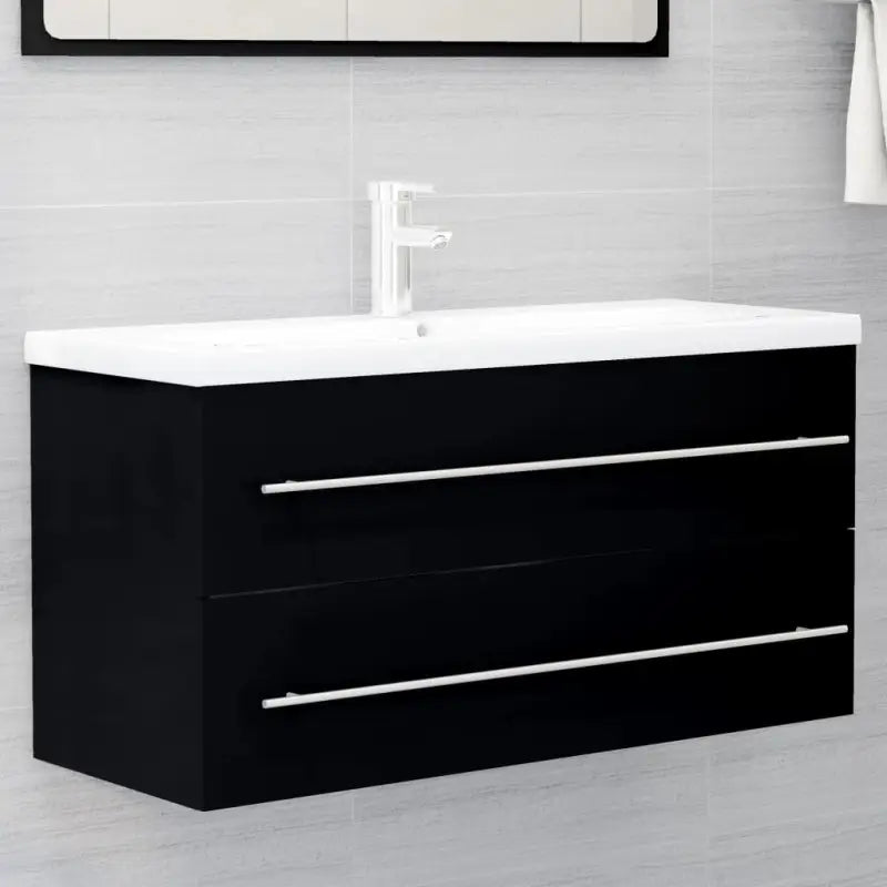 Badezimmermeubelset met stevige bewerkt hout gootsteenkast - Zwart / 100 x 38.5 x 48 cm - Badkamermeubelsets