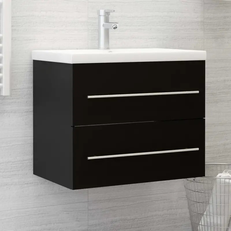 Badezimmermeubelset met stevige bewerkt hout gootsteenkast - Zwart / 60 x 38.5 x 48 cm - Badkamermeubelsets