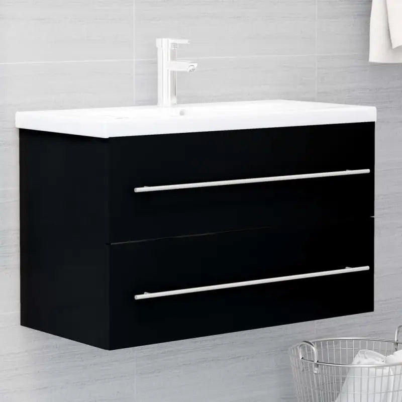 Badezimmermeubelset met stevige bewerkt hout gootsteenkast - Zwart / 80 x 38.5 x 48 cm - Badkamermeubelsets
