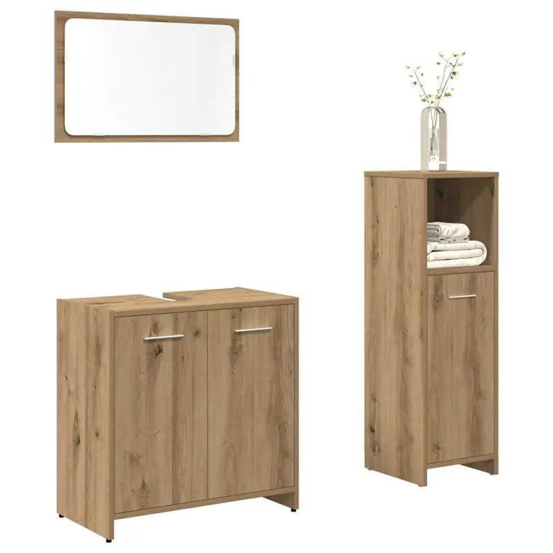 Badhkamermeubelset met lage kast van bewerkt hout voor opbergruimte - artisanaal eikenkleurig - Badkamermeubelsets